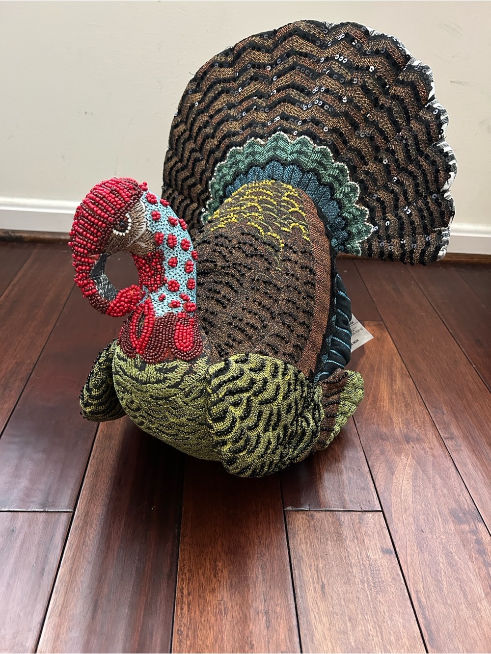 John Derian Beaded Turkey Pillow, NWT, 16 inches x 16 inches x 13 inches - Picture 2 of 8